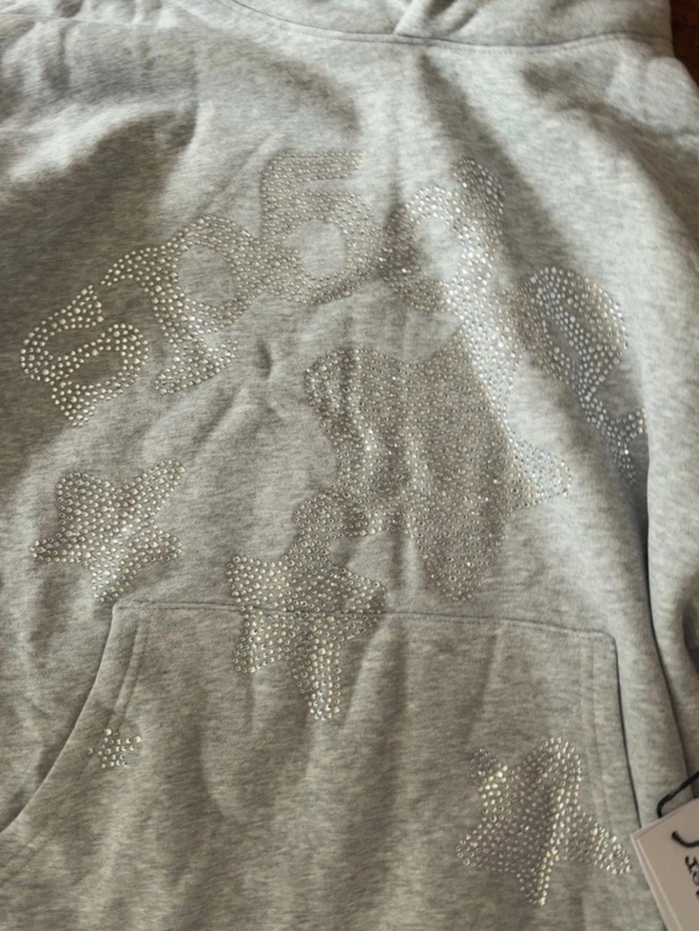 sp5der Beluga Rhinestone Hoodie Heather Grey Rhinestone Hoodie in Gray Size